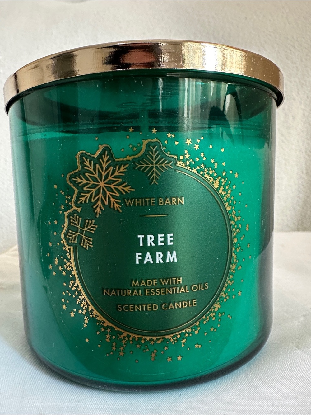 White Barn Green & Gold Tree Farm bath and body works three wick nwt